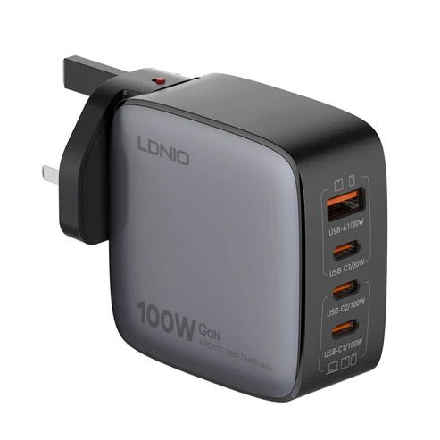 شاحن LDNIO Q408 بتقنية GaN بقوة 100 واط و4 منافذ